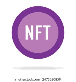 NFT icon coin. Round purple nft sign, non-fungible token pictogram. Crypto art, virtual cryptography artwork, collectible digital token coin symbol.nft banner for web. Non-renewable token.