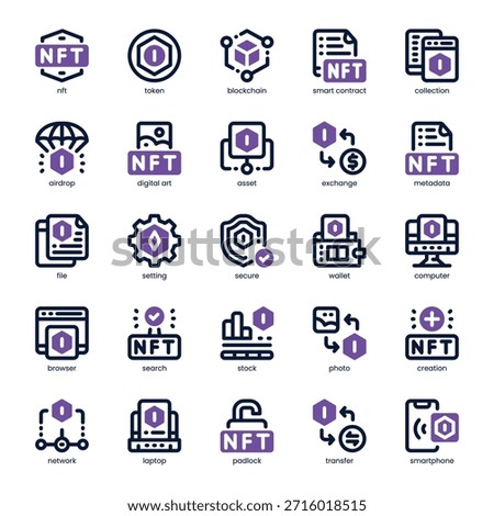 Nft Icon pack for your website, mobile, presentation, and logo design. Nft Icon dual tone design. Vector graphics illustration and editable stroke.