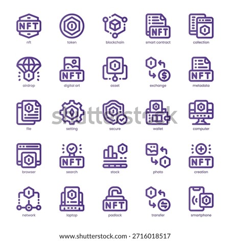 Nft Icon pack for your website, mobile, presentation, and logo design. Nft Icon line basic color design. Vector graphics illustration and editable stroke.