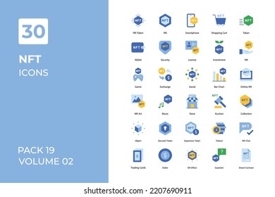 colección de iconos de NFT. Establecer la línea vectorial con elementos para conceptos móviles y aplicaciones web. Colección de iconos modernos.