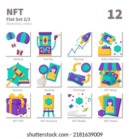 NFT icons set, Flat, vector and illustration set 2