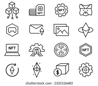 NFT icons set. Non-fungible token illustration vector. isolated on white background