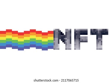 Meme vectorial de inscripción y arco iris de NFT aislado en fondo blanco. Ilustración del vector