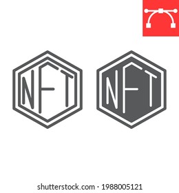 NFT line and glyph icon, token and blockchain, non fungible token vector icon, vector graphics, editable stroke outline sign, eps 10