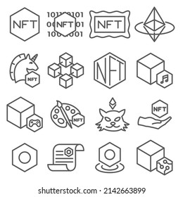NFT line icon set on white background
