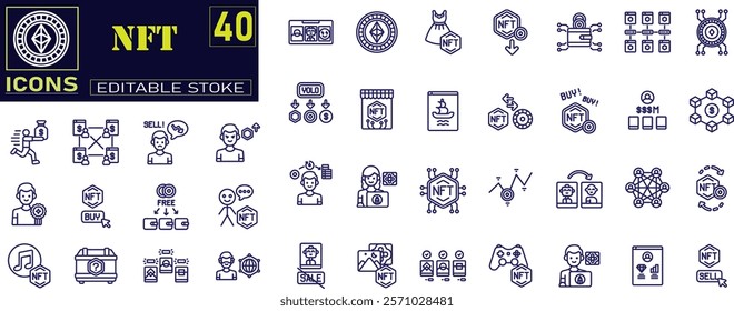 NFT line icon set. NFT technology line icon set. Crypto Icon or Logo Symbol vector illustration .