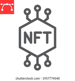 NFT line icon, token and blockchain, non fungible token vector icon, vector graphics, editable stroke outline sign, eps 10