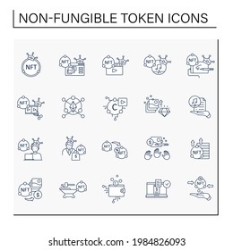 NFT line icons set. Non fungible token. Unique digital assets. Digitalization concept. Isolated vector illustration.Editable stroke