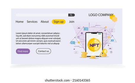 NFT market place. Template of landing page for NFT market place. 