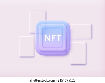 NFT marketplace concept. Non-fungible token with network vector. 3D Web Vector Illustrations.