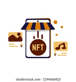 nft marketplace flat Illustration cryptocurrency exchange concept coklat, yellow, orange color, Hand Drawn style , perfect for ui ux design, website, branding projects, iklan, social media post