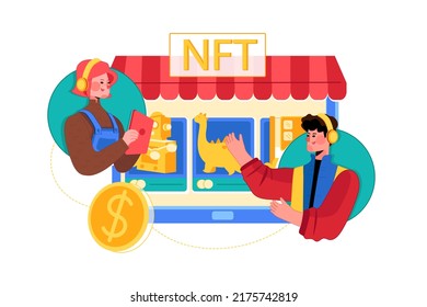 NFT marketplace Illustration concept. Flat illustration isolated on white background