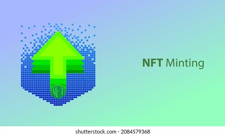 NFT Minting. NFT art Uploading to blockchain process. Non Fungible Token vector illustration