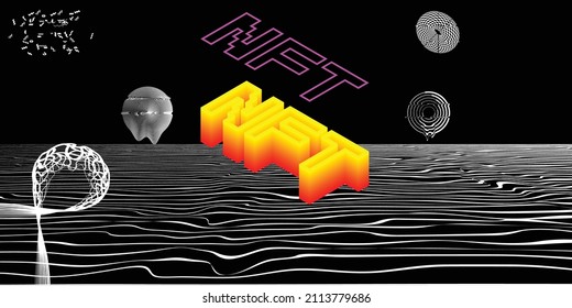 Nft . Modern crypto art background . Vector design logo . Abstract contemporary art . 