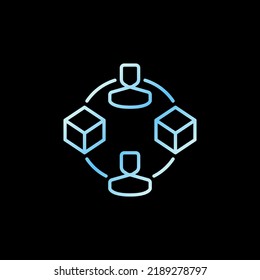 NFT Money Transfer or Transaction linear vector concept blue icon. Non-fungible Token line symbol on dark background