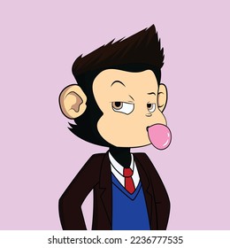 NFT monkey art flat vector illustration. cute monkey vector artwork
