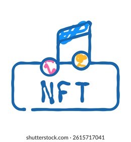 nft and music doodle icon sketch vector. nft and music sign. isolated symbol illustration