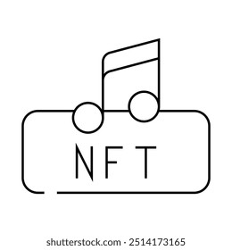 nft e ícone de linha de música vetor. nft e sinal de música. símbolo de contorno isolado ilustração em preto