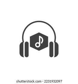 NFT music vector icon. filled flat sign for mobile concept and web design. Headphones and NFT glyph icon. Symbol, logo illustration. Vector graphics