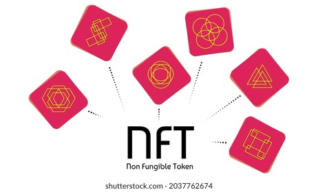 NFT non fungible colored tokens infographics isolated on white. Pay for unique collectibles in games or art. Vector illustration.