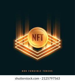 NFT non fungible token coin with light rays