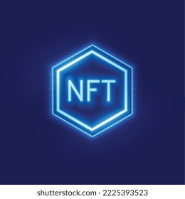 Nft non fungible token concept with neon light effect vector 