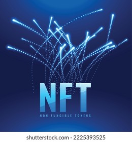 Nft non fungible token concept with sparkling light trails vector