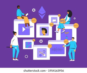 NFT. Non Fungible Token. Crypto art. Vector  illustration.