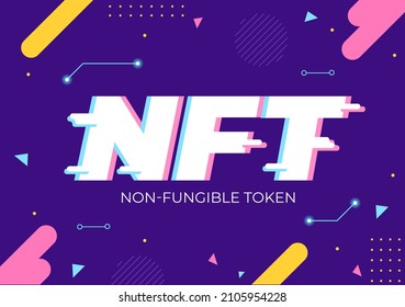 NFT Arte criptográfico de token no fungible de convertir en red digital con servidores de monedas para carteles o afiches en fondo plano Ilustración