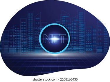 NFT non fungible token, crypto coin for collectible digital art blockchain technology vector illustration