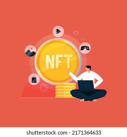 NFT Non Fungible Token Crypto art of converting into Digital Network, Inter connected digital files