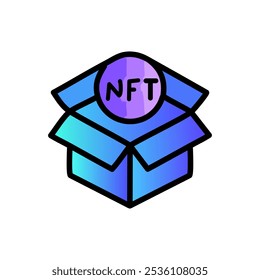 Ícone de token não fungível NFT com caixa de abertura. Ilustração vetorial.