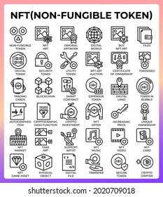 NFT Iconos de token no fungibles establecidos en estilo moderno para ui, ux, web, app, folleto, flyer y diseño de presentación, etc.