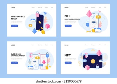 infografía de token no fungible de NFT con red de líneas y puntos. Pagar por video, juego, arte coleccionable único Isometric vectorial ilustración de NFT con tecnología blockchain para el conjunto de plantillas de banner web