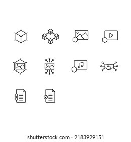 NFT (non fungible token) line icon set. Editable vector stroke.