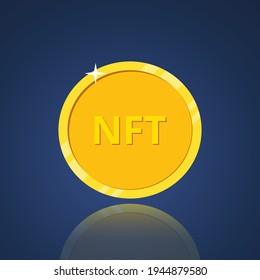 NFT non fungible token. Non-renewable token. Crypto art. Nft golden coin icon. Vector illustration