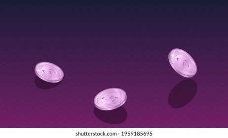 NFT non fungible tokens banner with isometric falling coins and copy space on dark red. Pay for unique collectibles in games or art. Vector illustration.
