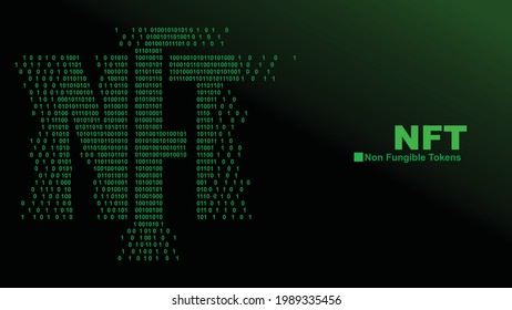 NFT Non Fungible tokens. Binary code. certifies a digital asset to be unique. vector illustration