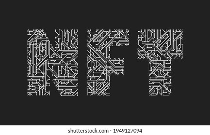 Ilustración de artículos sobre NFT - fichas no fungibles - unidad de datos en un libro mayor digital llamado blockchain, donde cada NFT puede representar un artículo digital único y, por lo tanto, no son intercambiables