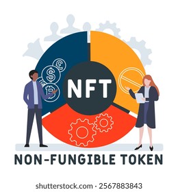 NFT non-fungible token acronym. business concept background. vector illustration concept with keywords and icons. lettering illustration with icons for web banner, flyer, landing pag