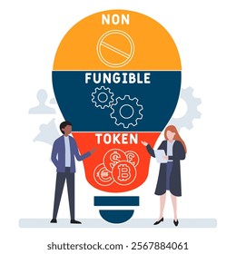 NFT non-fungible token acronym. business concept background. vector illustration concept with keywords and icons. lettering illustration with icons for web banner, flyer, landing pag