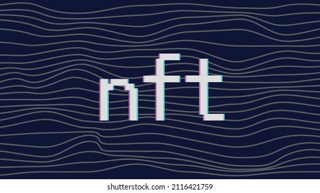 Fondo de token no fungible de NFT. Papel mural de criptografía futurista vectorial. Onda retro brillante. Azul, negro, color rosa. Impresión, afiche, pancarta.