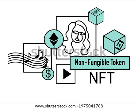 NFT - Non-Fungible Token, binance chain and euthereum chain vector illustration in infographic icon style