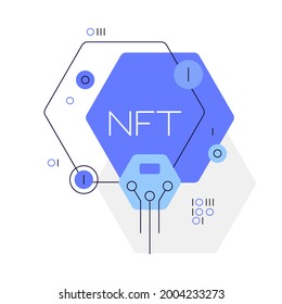 NFT. Non-fungible token. Blockchain technologies. Modern digital art. Flat illustration. Vector file.