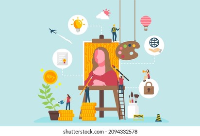 NFT ( non-fungible token ) concept web banner  illustration 