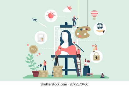 NFT ( non-fungible token ) concept web banner  illustration 