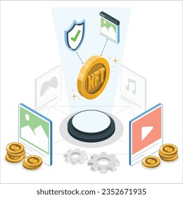 NFT Non-Fungible Token Cryptocurrency unique items art games characters collectibles exchanging metaverse technology network virtual blockchain marketplace concept. NFT nonfungible tokens concept 2364