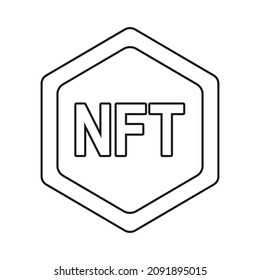 NFT or non-fungible token as hexagonal coin outline in vector icon