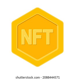 NFT Or Non-fungible Token As Hexagonal Golden Coin In Vector Icon