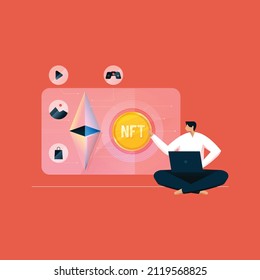 NFT Non-Fungible Token or Non-interchangeable unit on a Blockchain, NFT associated with publication digital files